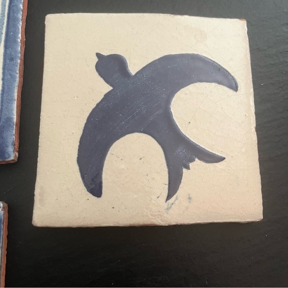 Mexican Hand Painted Terra-Cotta Talavera Vintage Tiles Set of 3 - Picture 4 of 10